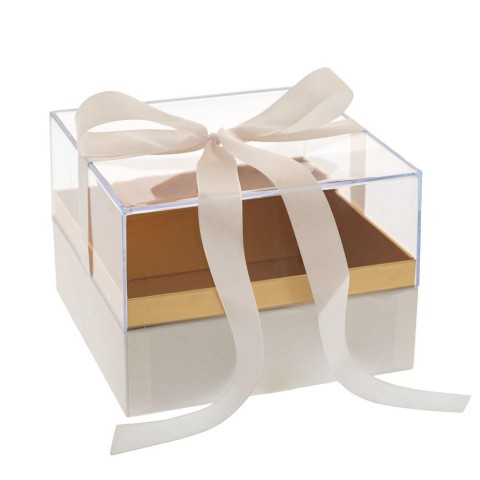 SCATOLA TRASPARENTE BASE BIANCA 19,5X19,5X14